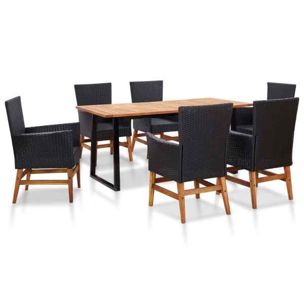 Set Mobilier De Exterior 7 Piese Negru Poliratan Lemn Acacia 46006